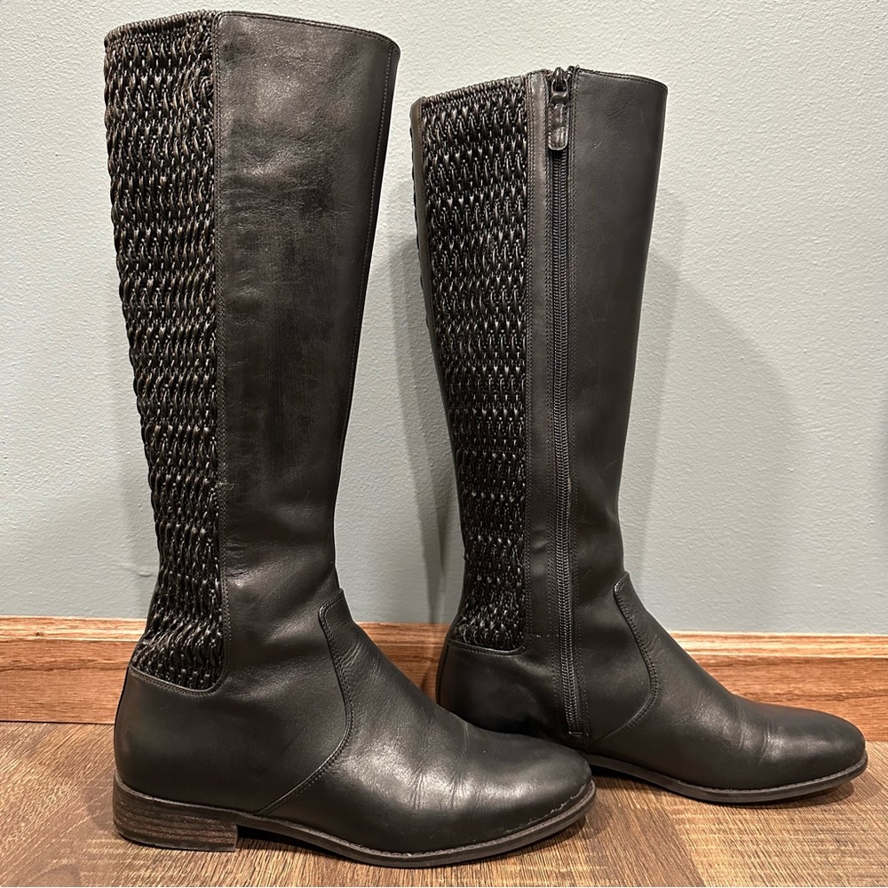 Cole Haan Elverton Stretch Back Knee High Boots Black Leather Womens‎ 7 B